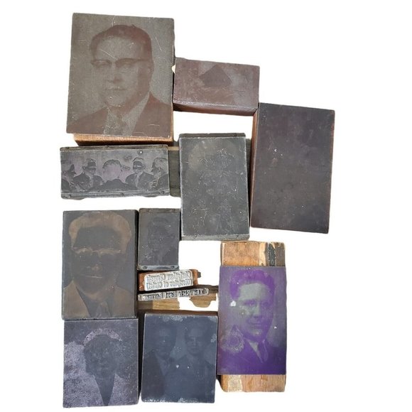 Vintage 40s 50s Photo Plate Wood Printing Blocks Davenport Iowa Memorial Church‎